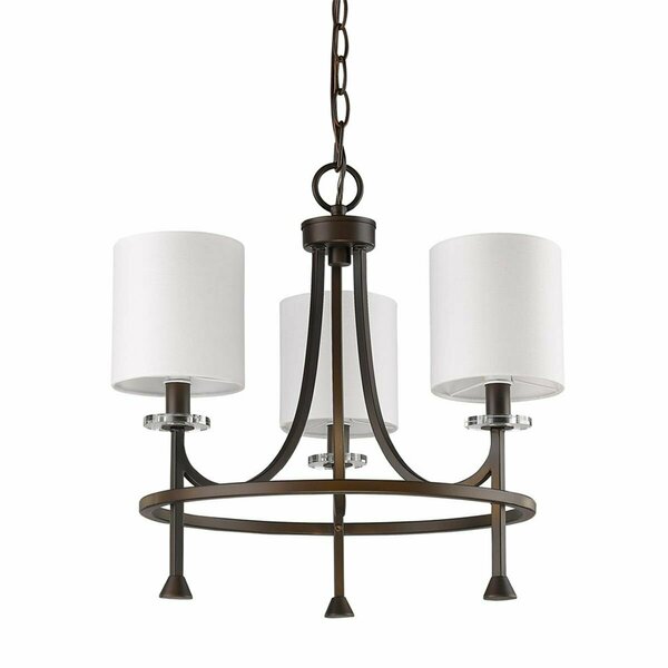 Homeroots 16.5 x 18 x 18 in. Kara 3-Light Oil-Rubbed Bronze Chandelier with Fabric Shades & Crystal Bobeches 398057
